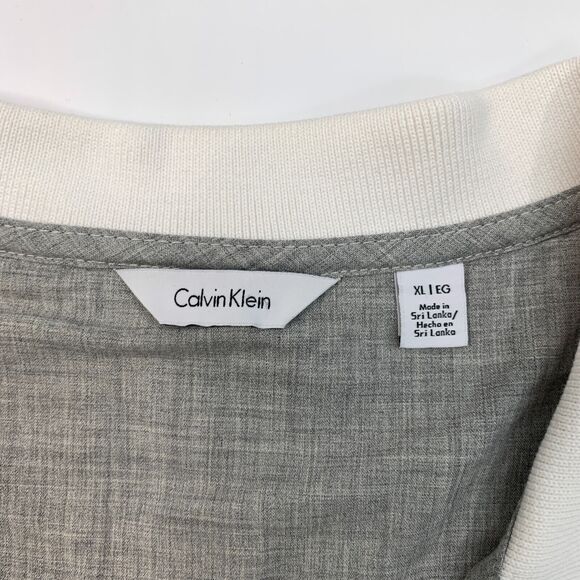 Calvin Klein Polo Shirt Men XL Extra Large White Grey Stripe Cotton Short Sleeve - Picture 4 of 11